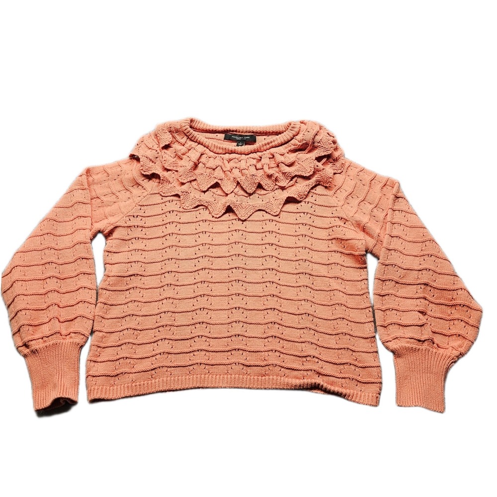 Marc New York Andrew Marc Sweater Womens L Coral Pink Knit Ruffle Neck Pullover